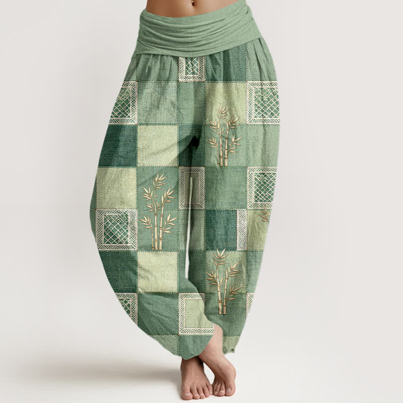 Buddha Stones Haremshose aus Baumwolle und Bambus-Patchworkmuster mit elastischem Bund für Damen - Hellgrün - US16, UK/AU20, EU48 (3XL) - image 0