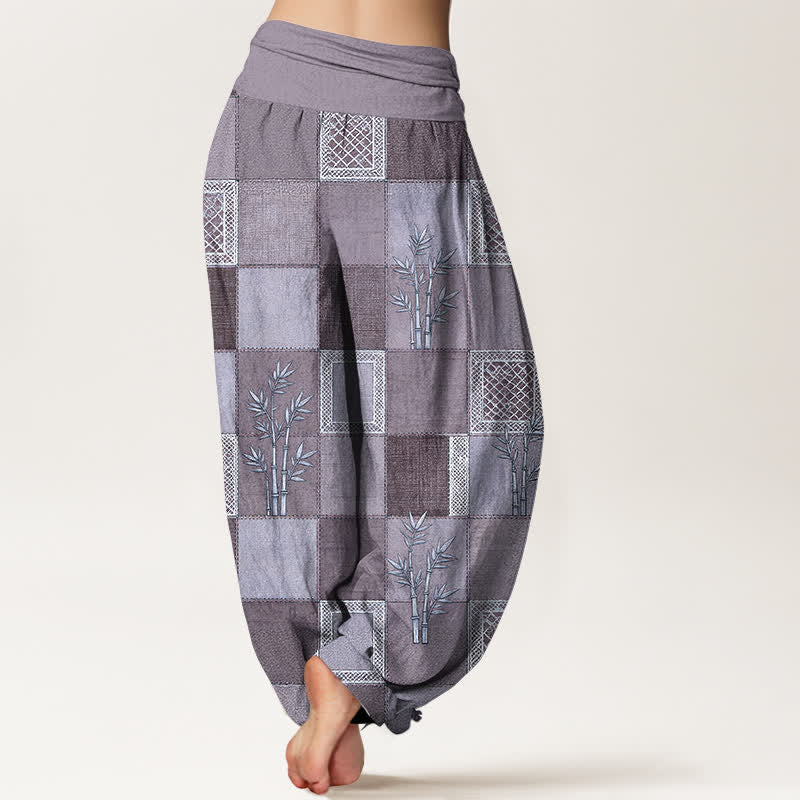 Buddha Stones Haremshose aus Baumwolle und Bambus-Patchworkmuster mit elastischem Bund für Damen - image 7
