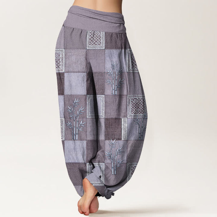 Buddha Stones Haremshose aus Baumwolle und Bambus-Patchworkmuster mit elastischem Bund für Damen - image 7
