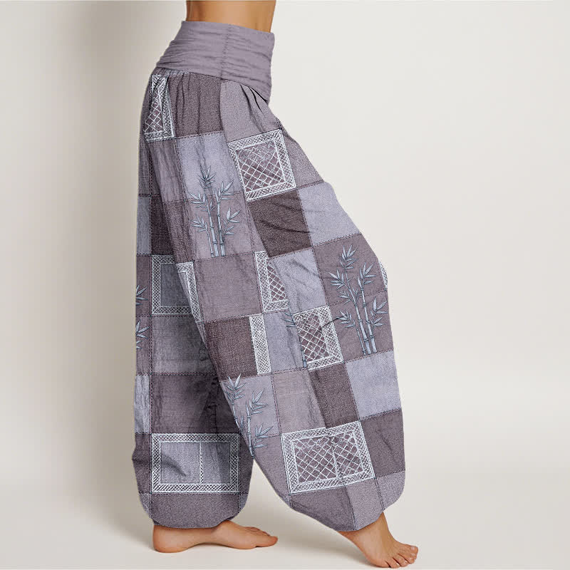 Buddha Stones Haremshose aus Baumwolle und Bambus-Patchworkmuster mit elastischem Bund für Damen - image 6