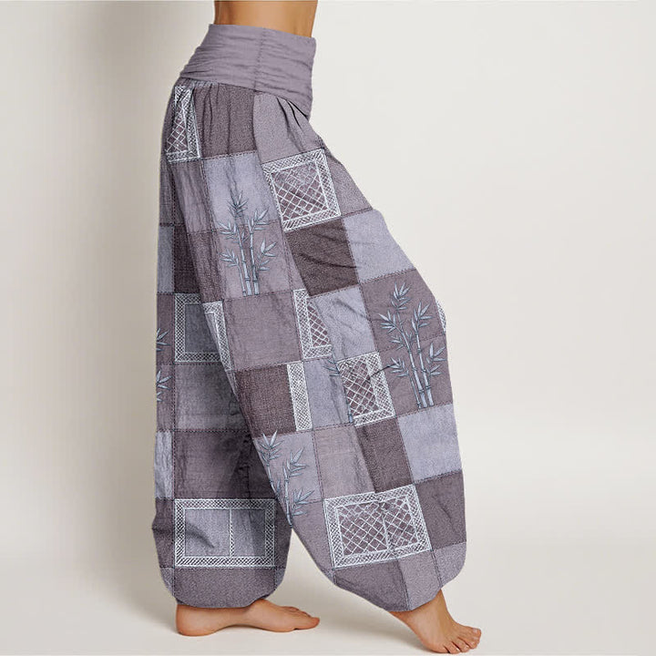 Buddha Stones Haremshose aus Baumwolle und Bambus-Patchworkmuster mit elastischem Bund für Damen - image 6