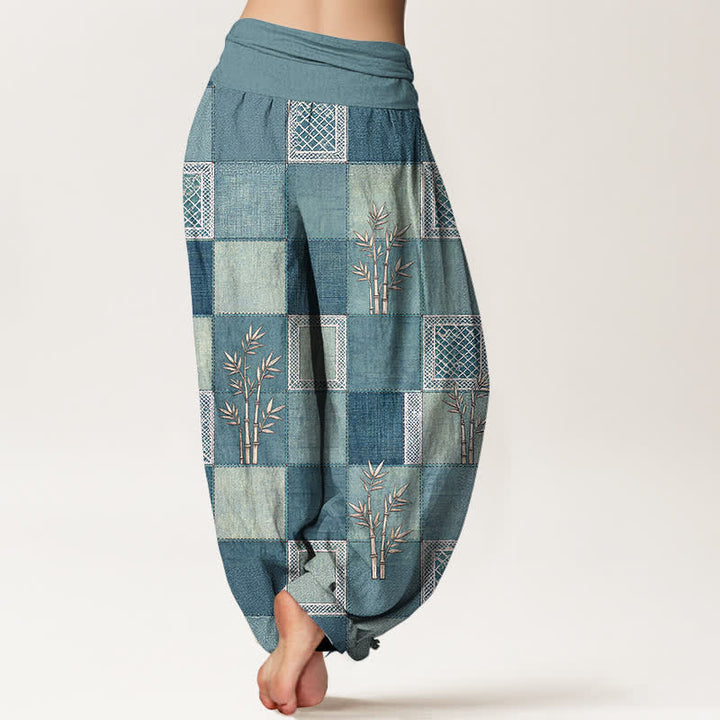 Buddha Stones Haremshose aus Baumwolle und Bambus-Patchworkmuster mit elastischem Bund für Damen - image 10