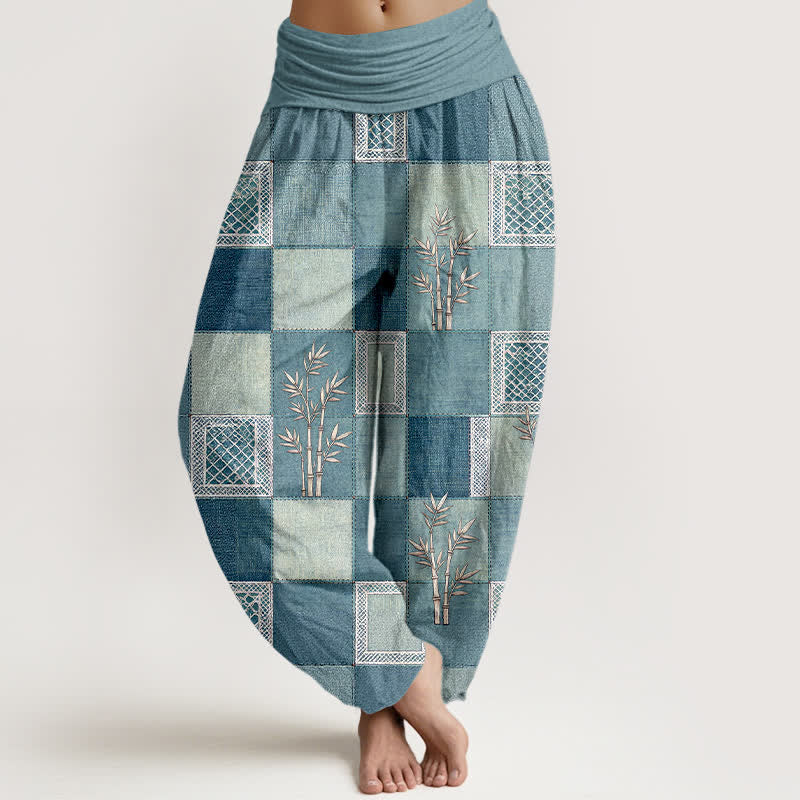 Buddha Stones Haremshose aus Baumwolle und Bambus-Patchworkmuster mit elastischem Bund für Damen - Hellblau - US16, UK/AU20, EU48 (3XL) - image 8