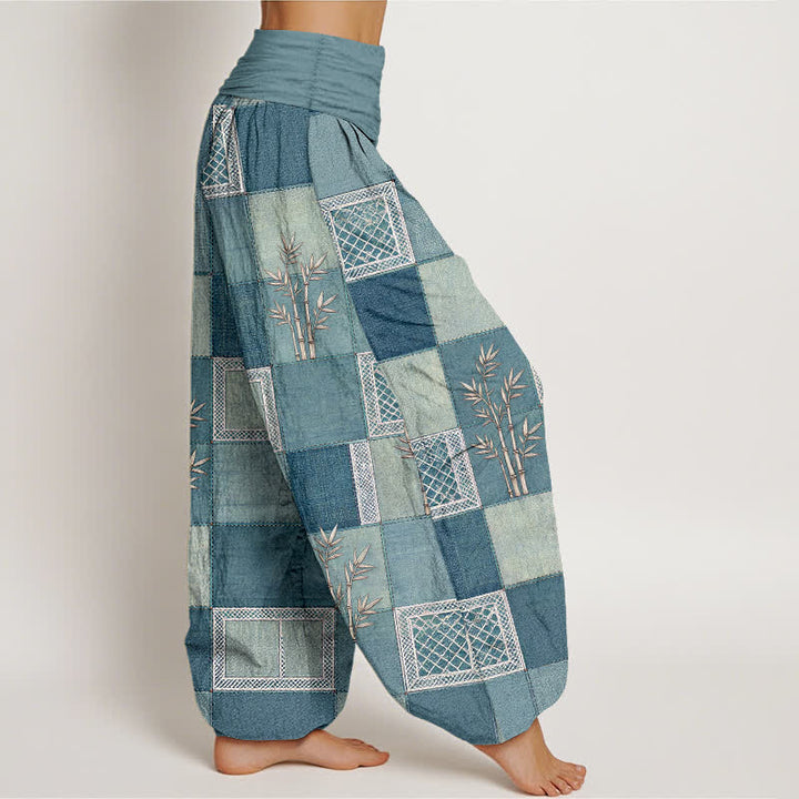Buddha Stones Haremshose aus Baumwolle und Bambus-Patchworkmuster mit elastischem Bund für Damen - image 9
