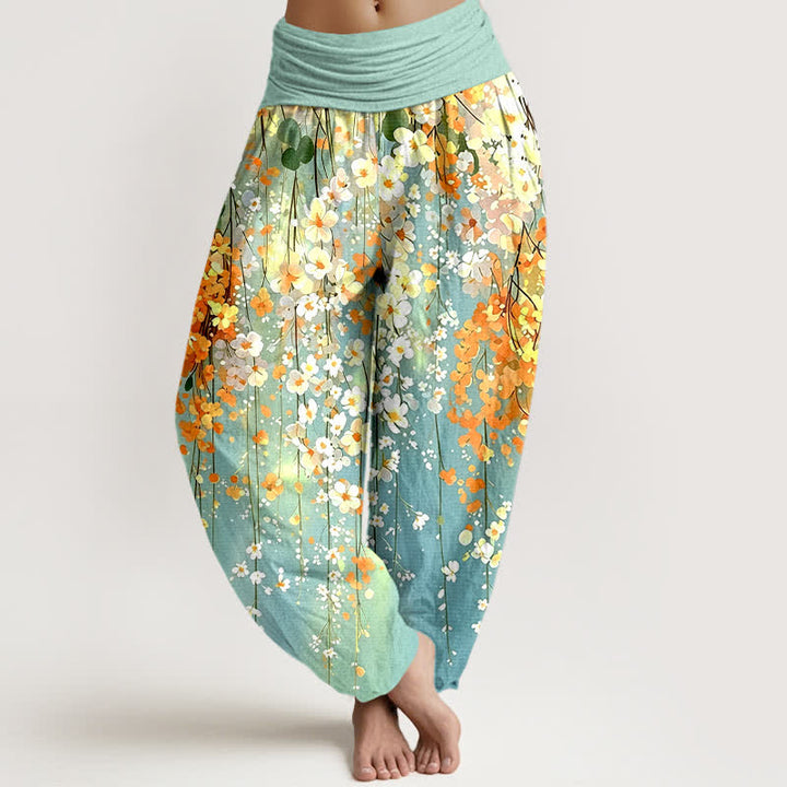 Buddha Stones Baumwoll-Haremshose mit Wildblumenmuster und elastischem Bund für Damen - Türkis - US16, UK/AU20, EU48 (3XL) - image 0