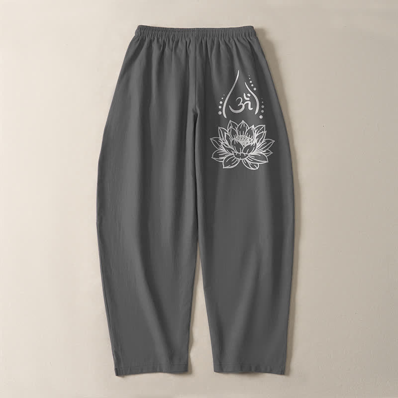Buddha Stones Herrenhose aus reiner Baumwolle mit Kordelzug, schmal zulaufendem Schnitt und Taschen, verziert mit dem heiligen Lotus-Om-Muster und Kordelzug - image 10