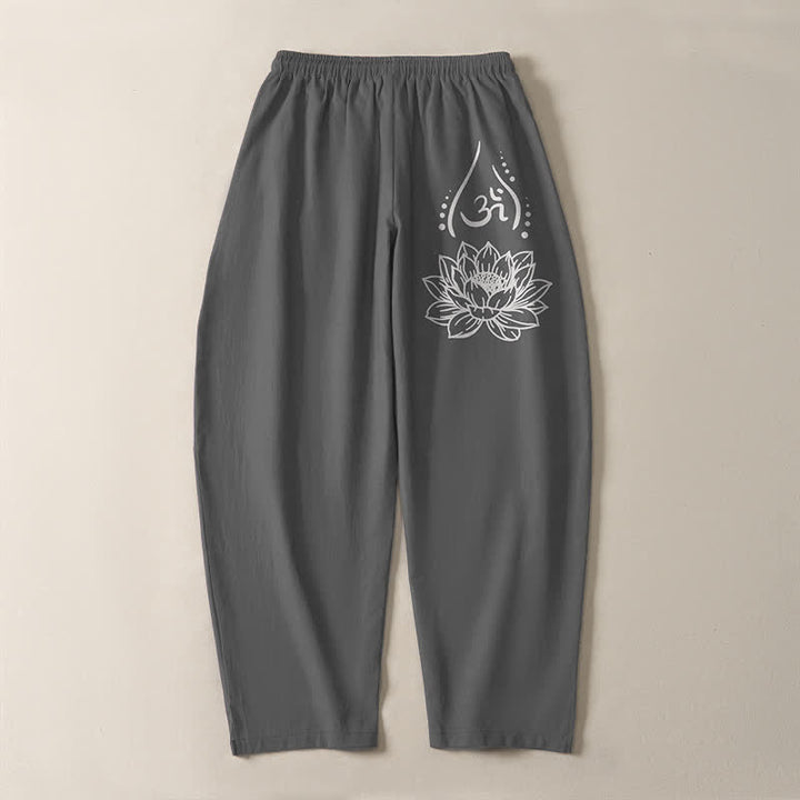 Buddha Stones Herrenhose aus reiner Baumwolle mit Kordelzug, schmal zulaufendem Schnitt und Taschen, verziert mit dem heiligen Lotus-Om-Muster und Kordelzug - image 10