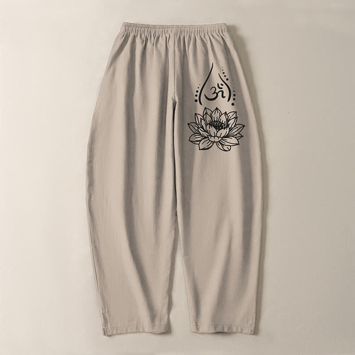 Buddha Stones Herrenhose aus reiner Baumwolle mit Kordelzug, schmal zulaufendem Schnitt und Taschen, verziert mit dem heiligen Lotus-Om-Muster und Kordelzug - image 14
