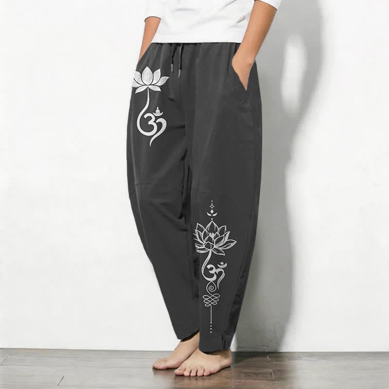 Buddha Stones Herrenhose aus reiner Baumwolle mit Zen-Om-Muster, Kordelzug und Taschen - image 1