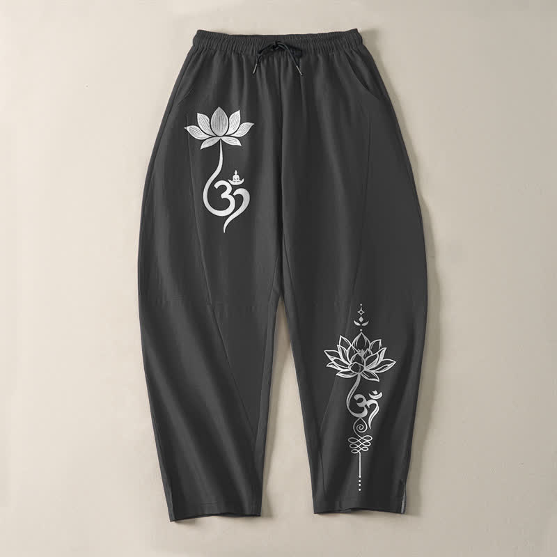 Buddha Stones Herrenhose aus reiner Baumwolle mit Zen-Om-Muster, Kordelzug und Taschen - image 2