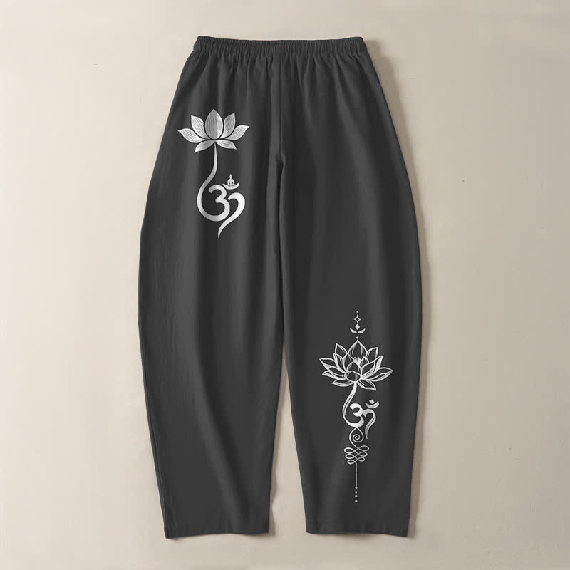 Buddha Stones Herrenhose aus reiner Baumwolle mit Zen-Om-Muster, Kordelzug und Taschen - image 3