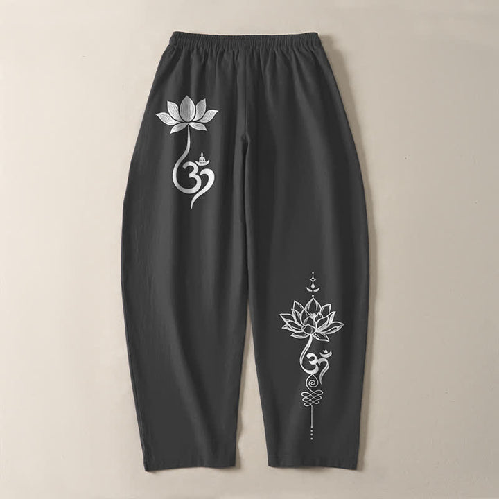 Buddha Stones Herrenhose aus reiner Baumwolle mit Zen-Om-Muster, Kordelzug und Taschen - image 3