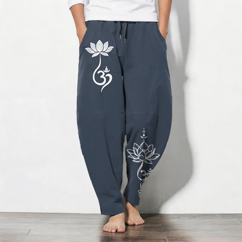 Buddha Stones Herrenhose aus reiner Baumwolle mit Zen-Om-Muster, Kordelzug und Taschen - Marine - US/UK/AU50, EU60 (5XL) - image 7