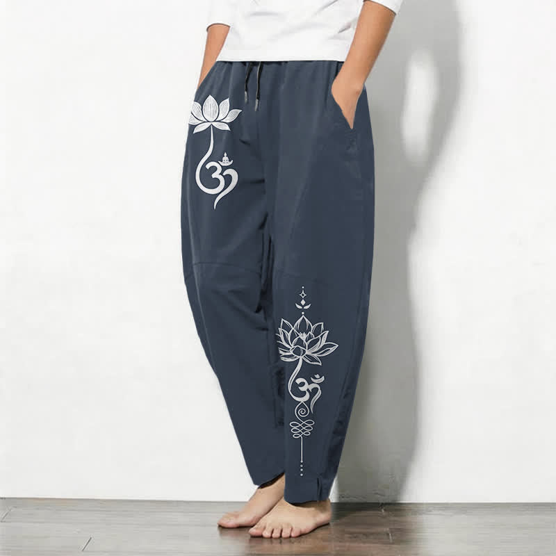 Buddha Stones Herrenhose aus reiner Baumwolle mit Zen-Om-Muster, Kordelzug und Taschen - image 8
