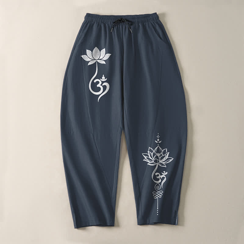 Buddha Stones Herrenhose aus reiner Baumwolle mit Zen-Om-Muster, Kordelzug und Taschen - image 9