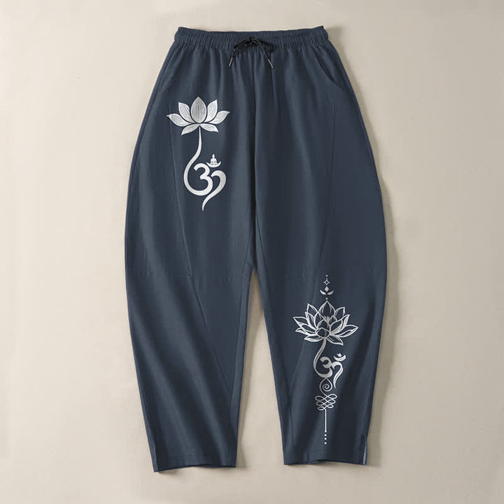Buddha Stones Herrenhose aus reiner Baumwolle mit Zen-Om-Muster, Kordelzug und Taschen - image 9