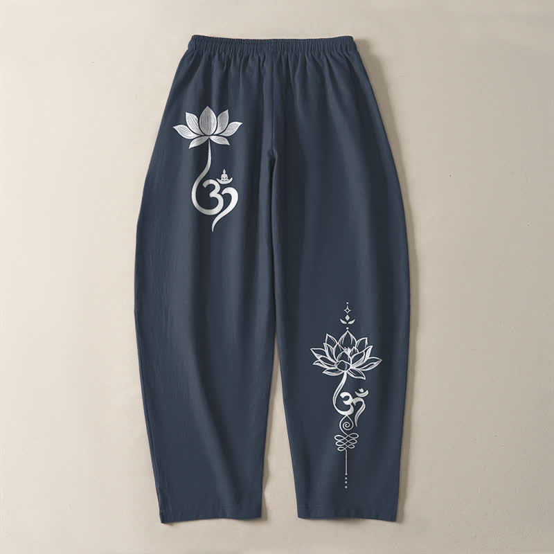 Buddha Stones Herrenhose aus reiner Baumwolle mit Zen-Om-Muster, Kordelzug und Taschen - image 10