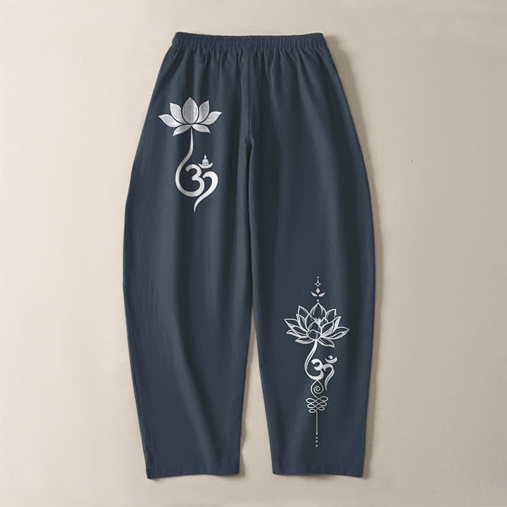 Buddha Stones Herrenhose aus reiner Baumwolle mit Zen-Om-Muster, Kordelzug und Taschen - image 10
