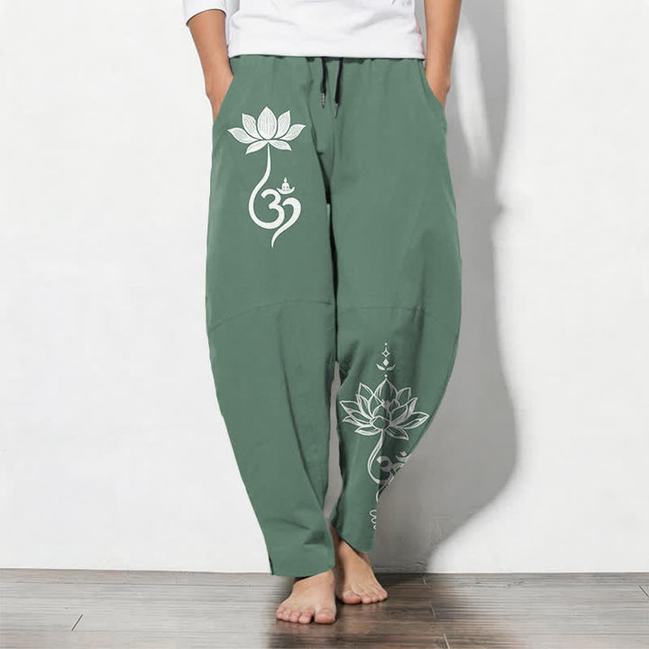 Buddha Stones Herrenhose aus reiner Baumwolle mit Zen-Om-Muster, Kordelzug und Taschen - SeaGreen - US/UK/AU50, EU60 (5XL) - image 11