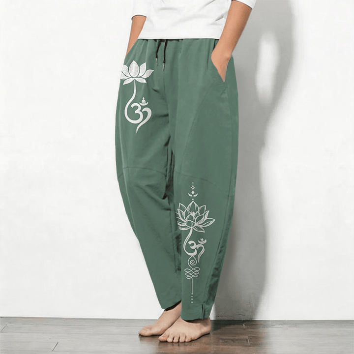 Buddha Stones Herrenhose aus reiner Baumwolle mit Zen-Om-Muster, Kordelzug und Taschen - image 12