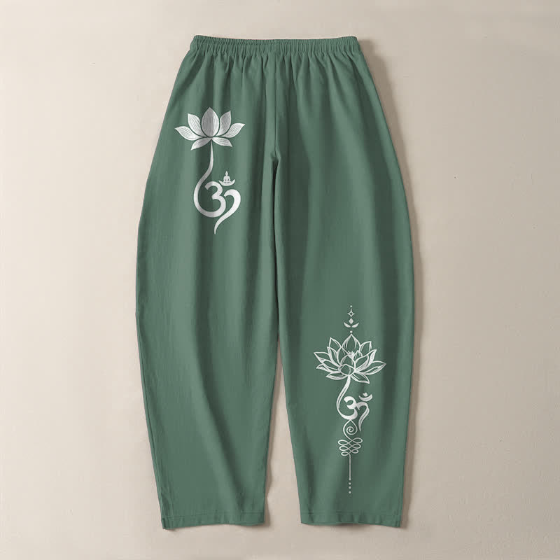 Buddha Stones Herrenhose aus reiner Baumwolle mit Zen-Om-Muster, Kordelzug und Taschen - image 14