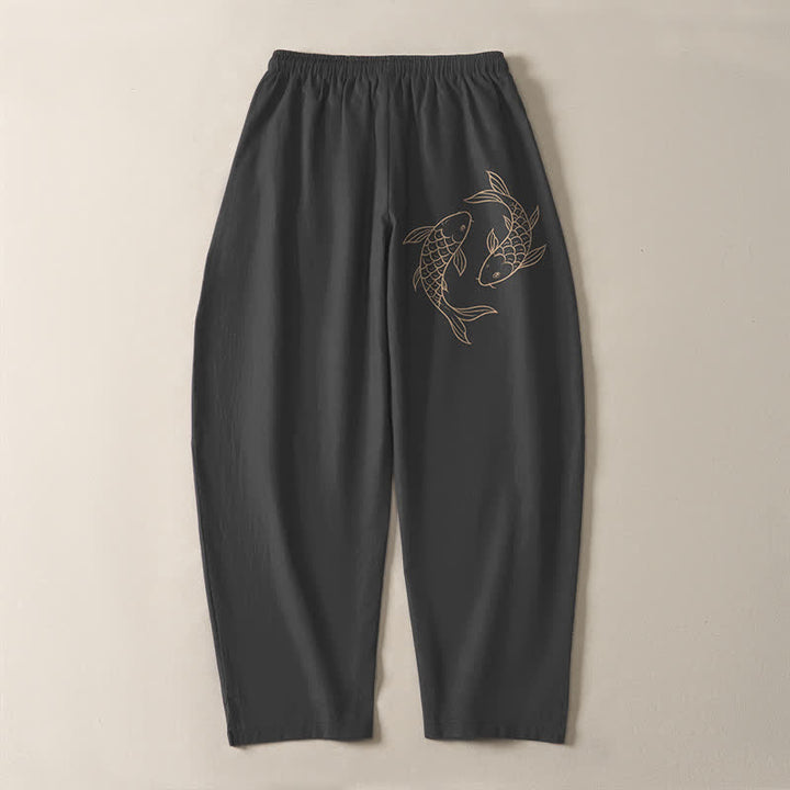 Buddha Stones Herrenhose aus reiner Baumwolle mit Koi-Fisch-Muster, Kordelzug, schmal zulaufendem Schnitt und Taschen - image 10