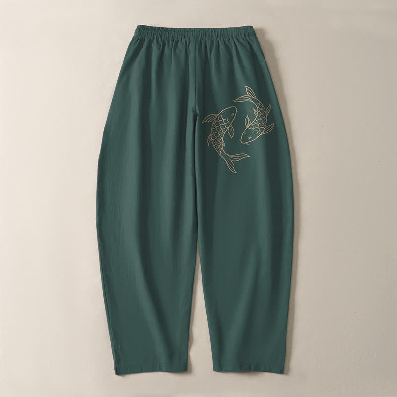 Buddha Stones Herrenhose aus reiner Baumwolle mit Koi-Fisch-Muster, Kordelzug, schmal zulaufendem Schnitt und Taschen - image 14