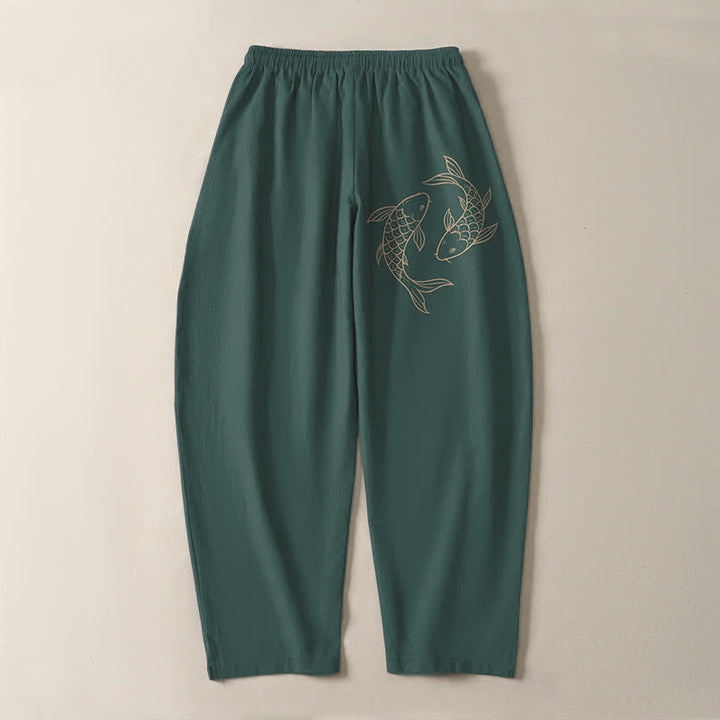 Buddha Stones Herrenhose aus reiner Baumwolle mit Koi-Fisch-Muster, Kordelzug, schmal zulaufendem Schnitt und Taschen - image 14