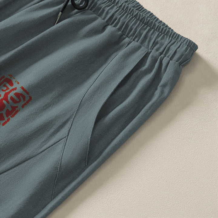 Buddha Stones Herrenhose aus reiner Baumwolle mit orientalischem Bambusmuster, Kordelzug und Taschen - image 4