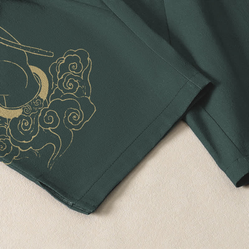 Buddha Stones Herrenhose aus reiner Baumwolle mit goldenem Lotus-Wolkenmuster, Kordelzug und Taschen - image 5
