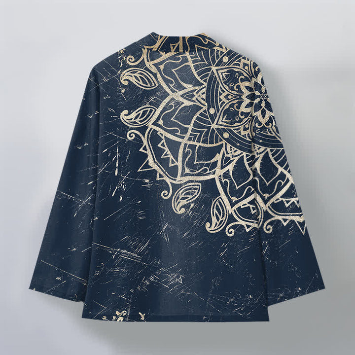 Buddha Stones Kimono für Herren aus Baumwolle mit Mandala-Muster im Used-Look und offener Vorderseite - image 2