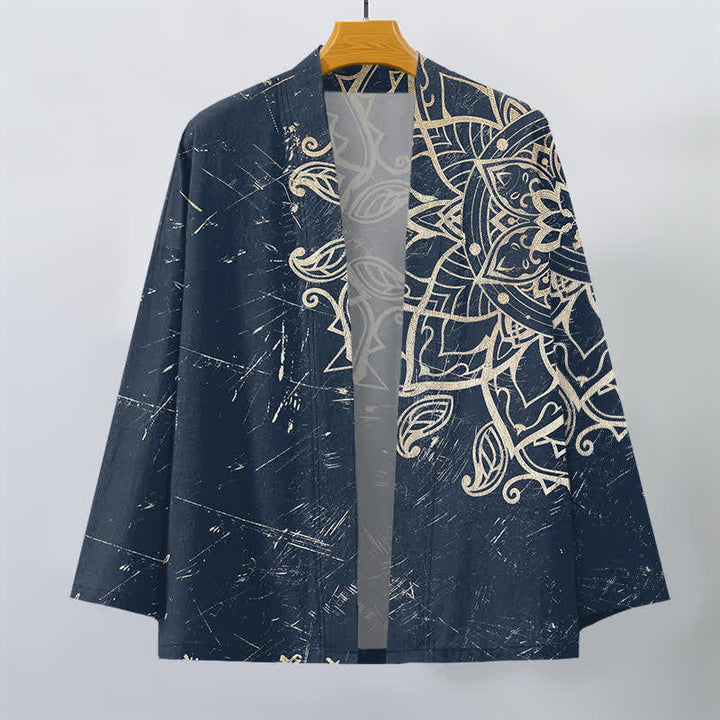 Buddha Stones Kimono für Herren aus Baumwolle mit Mandala-Muster im Used-Look und offener Vorderseite - image 1