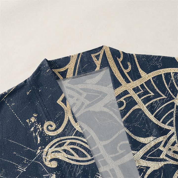 Buddha Stones Kimono für Herren aus Baumwolle mit Mandala-Muster im Used-Look und offener Vorderseite - image 3