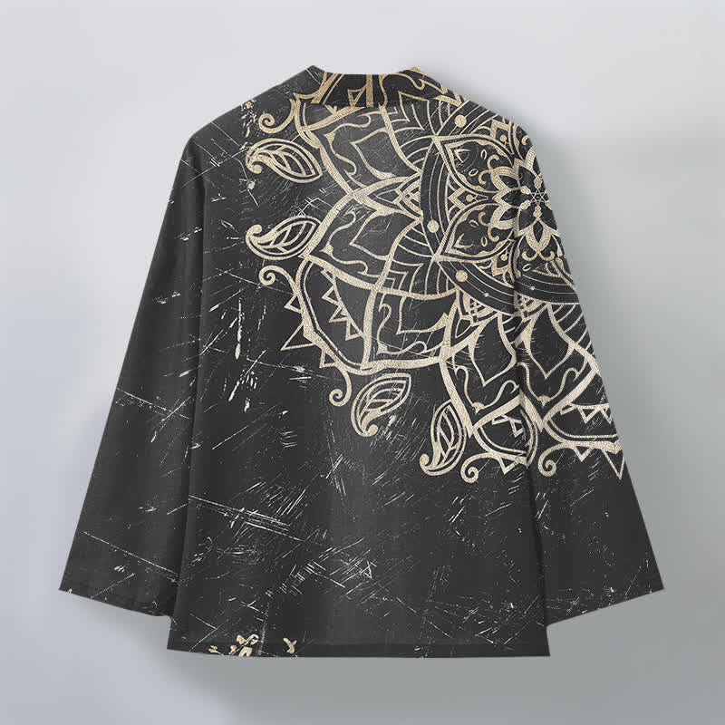 Buddha Stones Kimono für Herren aus Baumwolle mit Mandala-Muster im Used-Look und offener Vorderseite - image 11
