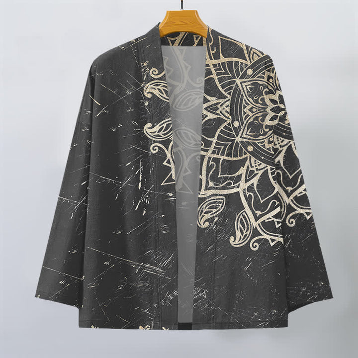 Buddha Stones Kimono für Herren aus Baumwolle mit Mandala-Muster im Used-Look und offener Vorderseite - image 10