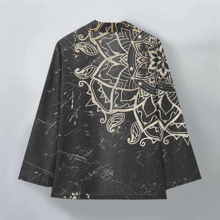 Buddha Stones Kimono für Herren aus Baumwolle mit Mandala-Muster im Used-Look und offener Vorderseite - image 11