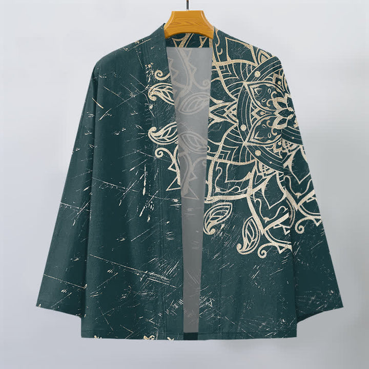 Buddha Stones Kimono für Herren aus Baumwolle mit Mandala-Muster im Used-Look und offener Vorderseite - image 7