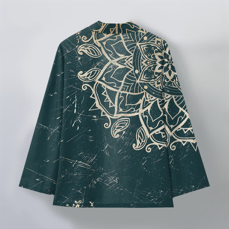 Buddha Stones Kimono für Herren aus Baumwolle mit Mandala-Muster im Used-Look und offener Vorderseite - image 8