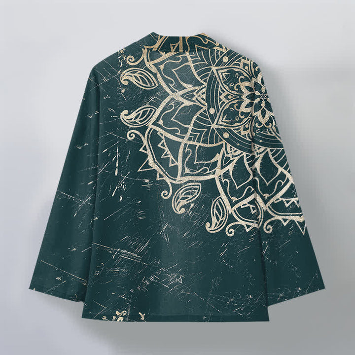 Buddha Stones Kimono für Herren aus Baumwolle mit Mandala-Muster im Used-Look und offener Vorderseite - image 8