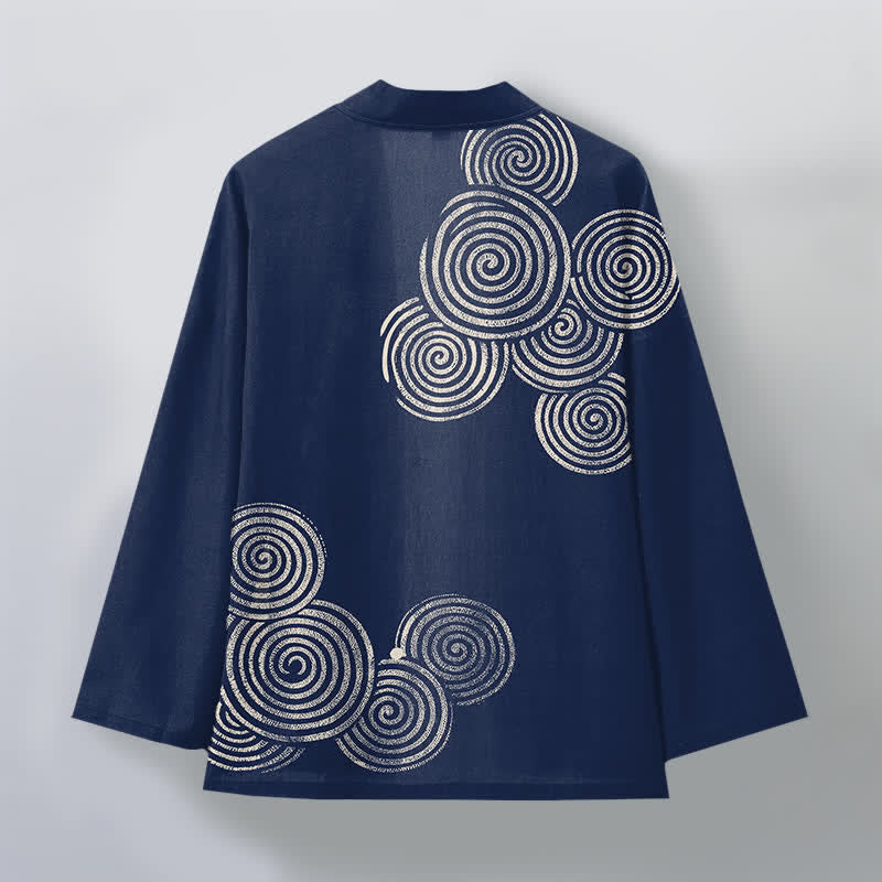 Buddha Stones Kimono aus Baumwolle mit konzentrischem Spiralmuster und offener Vorderseite für Herren - image 2