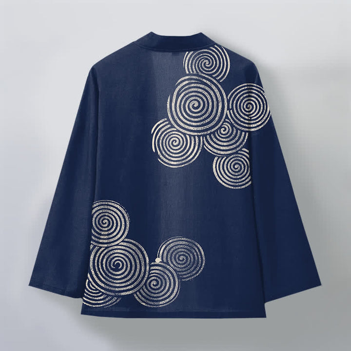 Buddha Stones Kimono aus Baumwolle mit konzentrischem Spiralmuster und offener Vorderseite für Herren - image 2