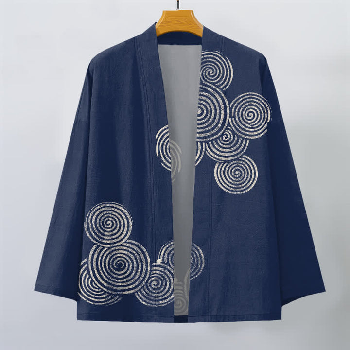 Buddha Stones Kimono aus Baumwolle mit konzentrischem Spiralmuster und offener Vorderseite für Herren - image 1