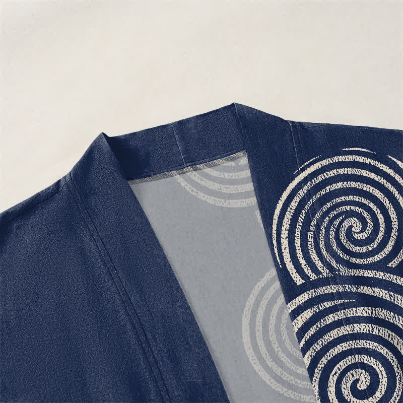 Buddha Stones Kimono aus Baumwolle mit konzentrischem Spiralmuster und offener Vorderseite für Herren - image 3
