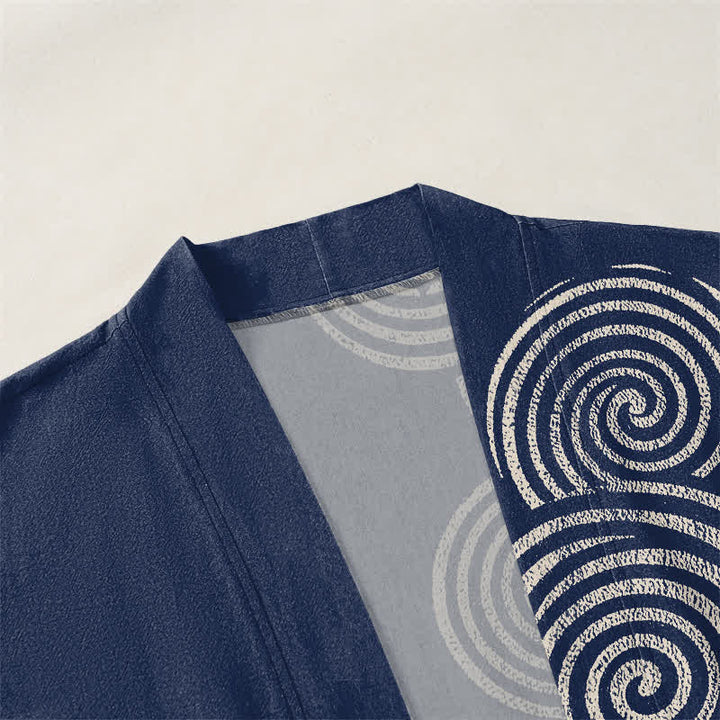 Buddha Stones Kimono aus Baumwolle mit konzentrischem Spiralmuster und offener Vorderseite für Herren - image 3