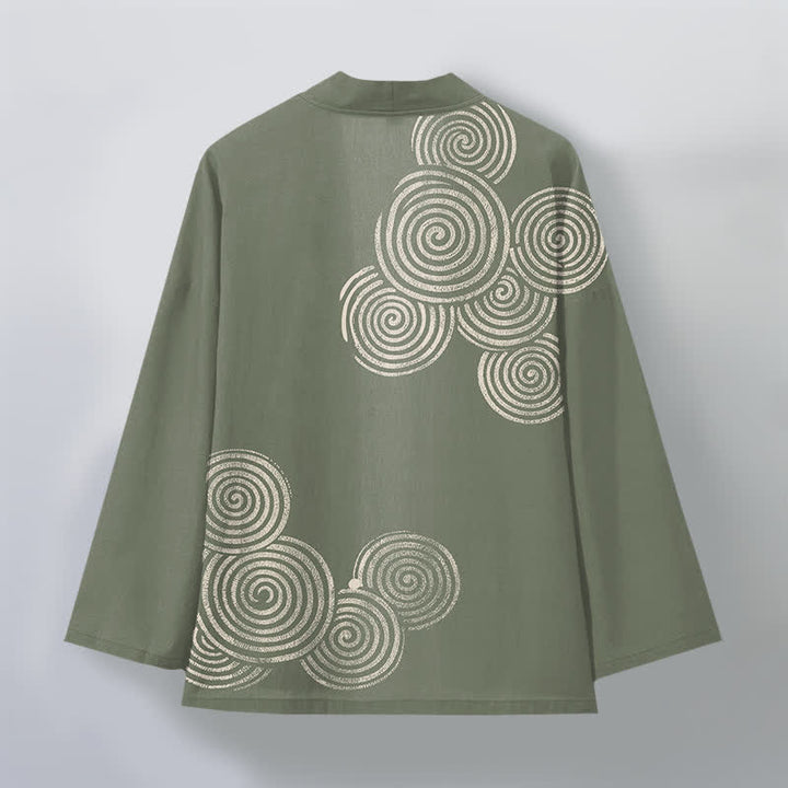 Buddha Stones Kimono aus Baumwolle mit konzentrischem Spiralmuster und offener Vorderseite für Herren - image 8