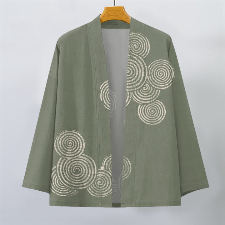 Buddha Stones Kimono aus Baumwolle mit konzentrischem Spiralmuster und offener Vorderseite für Herren - image 7