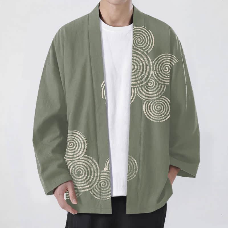 Buddha Stones Kimono aus Baumwolle mit konzentrischem Spiralmuster und offener Vorderseite für Herren - Dunkelseegrün - US/UK/AU48, EU58 (4XL) - image 6
