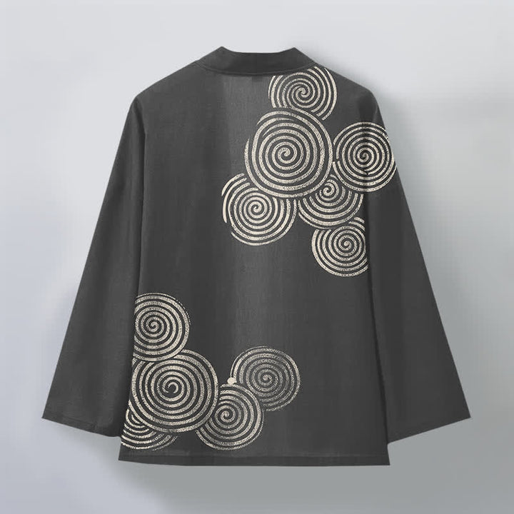 Buddha Stones Kimono aus Baumwolle mit konzentrischem Spiralmuster und offener Vorderseite für Herren - image 11