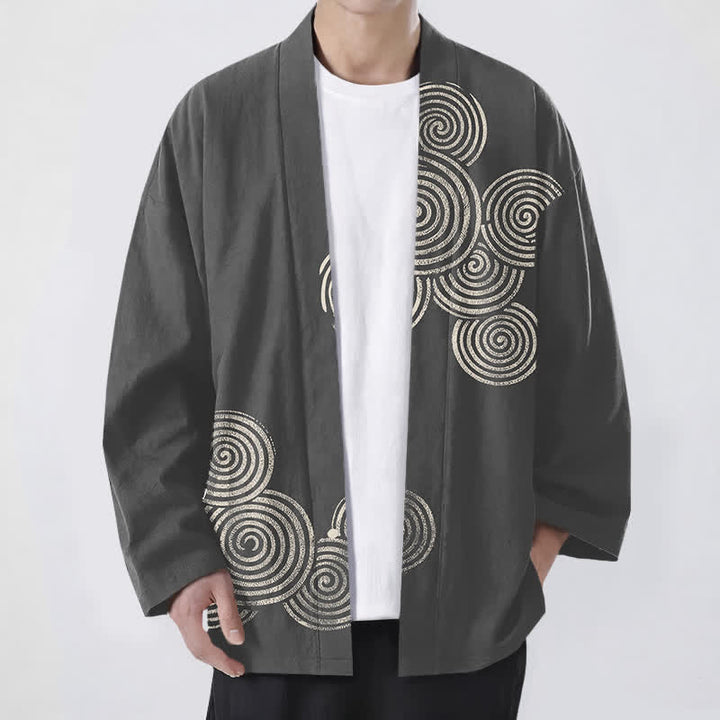 Buddha Stones Kimono aus Baumwolle mit konzentrischem Spiralmuster und offener Vorderseite für Herren - DimGray - US/UK/AU48, EU58 (4XL) - image 9