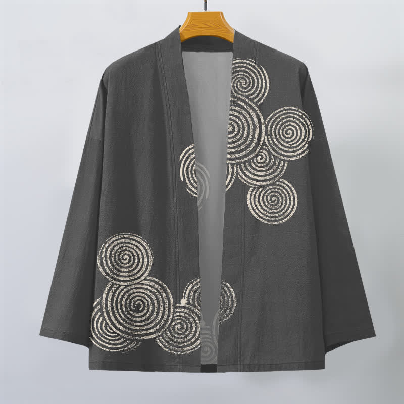 Buddha Stones Kimono aus Baumwolle mit konzentrischem Spiralmuster und offener Vorderseite für Herren - image 10
